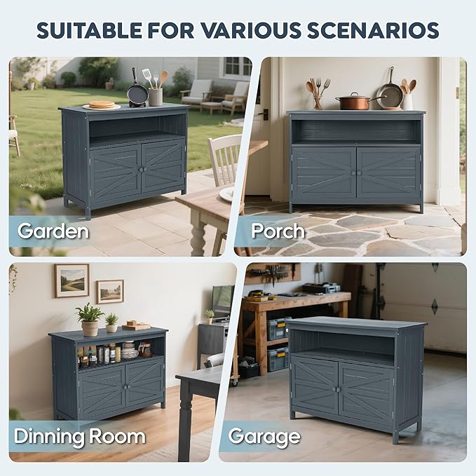 HIPS All-Weather Outdoor Storage Cabinet,Outdoor Sideboard with Magnetic Doors,3-Shelves Patio Storage Cabinet, Used for Garden,Buffet Cabinet,TV Stand, Bar Table,Balcony - Image 7