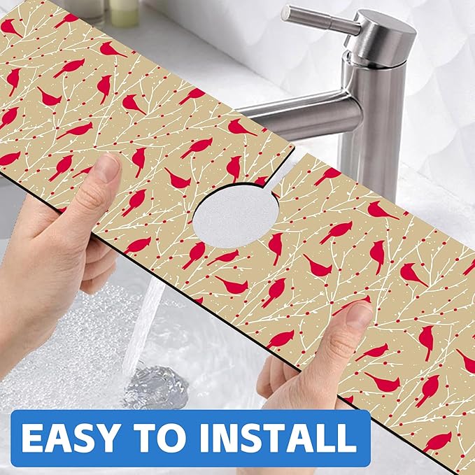 Christmas Cardinal Birds Kitchen Sink Splash Guard Mat Absorbent Fast Drying - Image 6