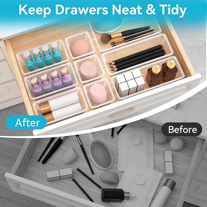 12 PCS Drawer Organizer Set, 4 Sizes Tool Storage Trays, Stationeries - Image 4