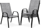 Outdoor Stackable Chairs Set of 4, Stacking Patio Chairs with Textilene Fabric, Outside Furniture for Garden Backyard Balconie Poolside Deck, Grey by Villeston