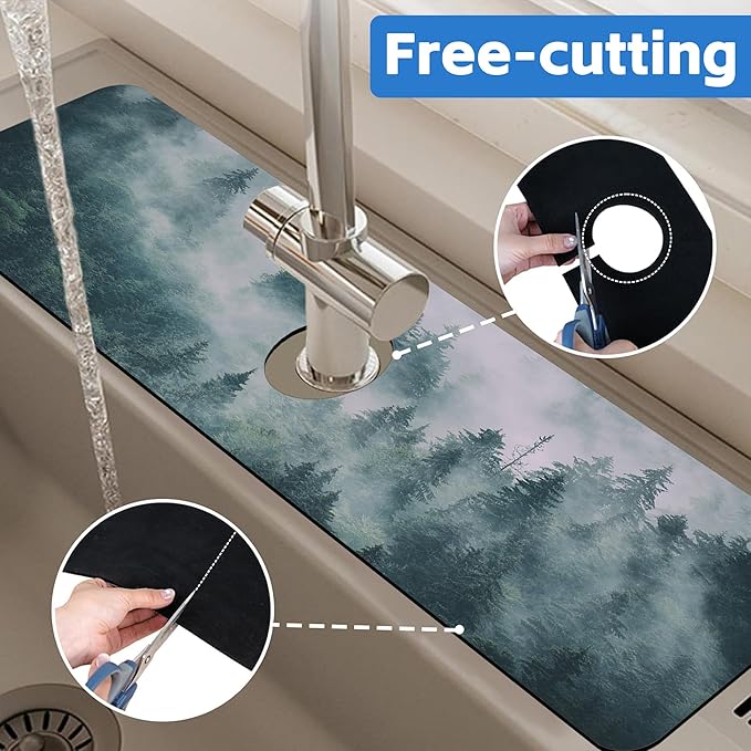 Foggy Forest Dish Drying Mat for Kitchen Sink Splash Guard Behind Faucet Sink - Image 7