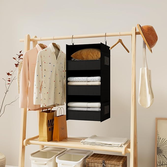 3-Shelf Hanging Closet Organizer and Storage, Foldable Hanging Closet Shelves - Image 2