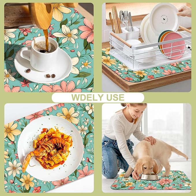 Dish Drying Mat Spring Flower Kitchen Mat 16"x24" Bsorbent Coffee Maker Mat - Image 7