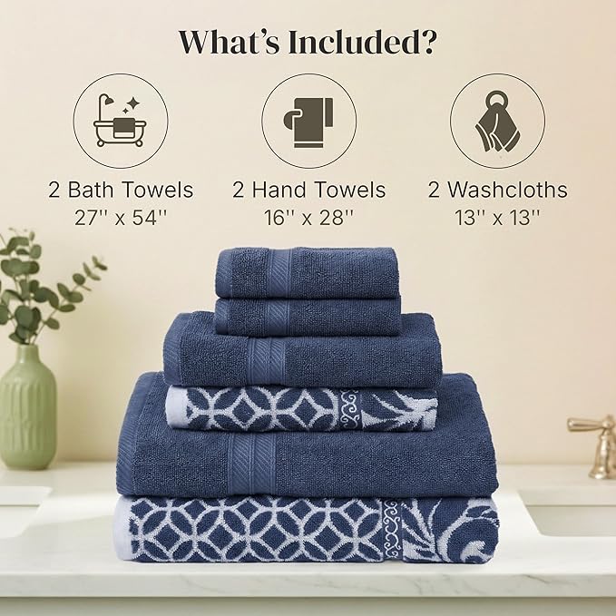 Modern Threads Trefoil Filigree 6-Piece 100% Cotton Towel Set – Reversible Yarn - Image 3