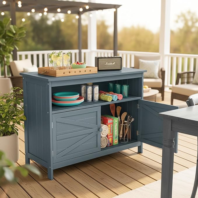 HIPS All-Weather Outdoor Storage Cabinet,Outdoor Sideboard with Magnetic Doors,3-Shelves Patio Storage Cabinet, Used for Garden,Buffet Cabinet,TV Stand, Bar Table,Balcony - Image 2