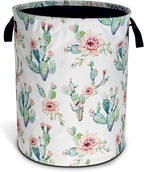 Cactus Flowers Laundry Basket Pink Floral Foldable Oxford Cloth Funny Tote Bag by NUTAINLA