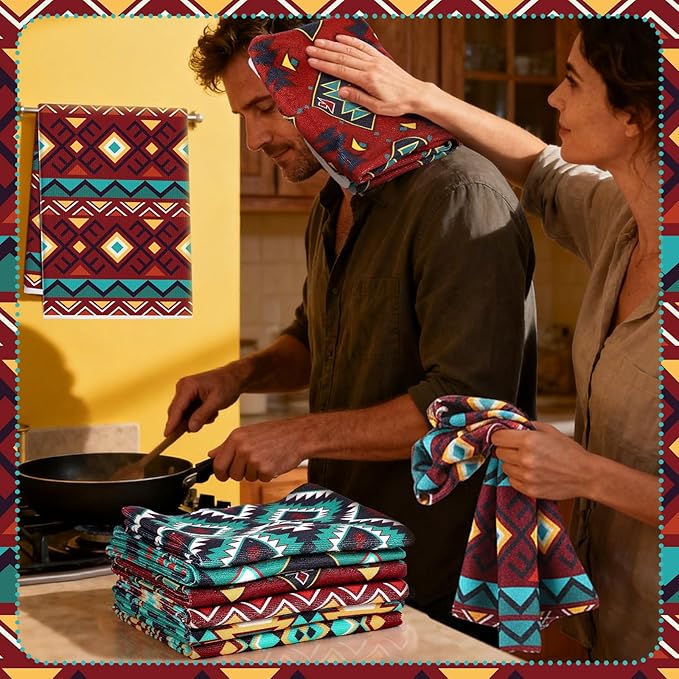 Set of 6 Western Aztec Kitchen Towels American Decorative Rustic Cloth - Image 3