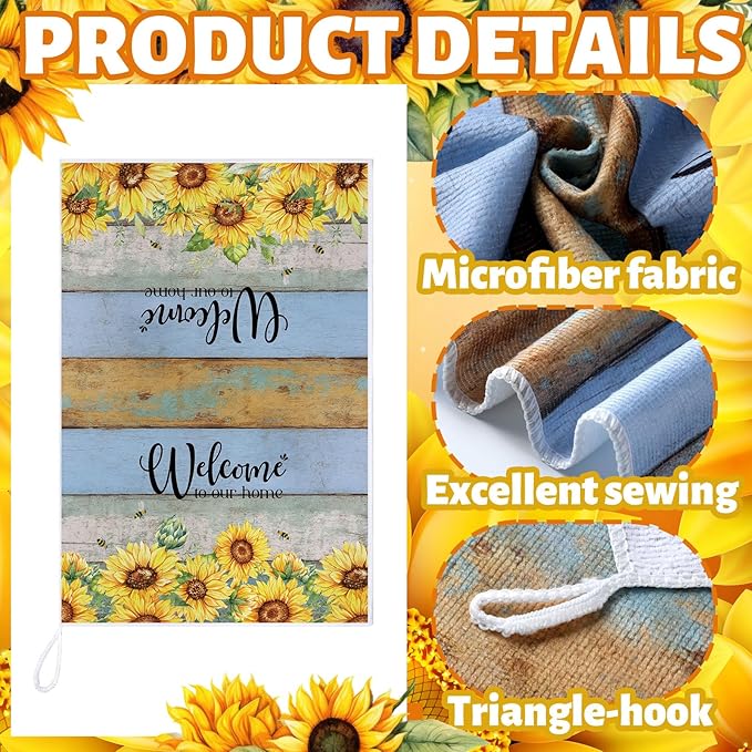 Bencailor 4 Pcs Sunflower Kitchen Towels Farmhouse Wood Grain Hand Dish Towels - Image 5