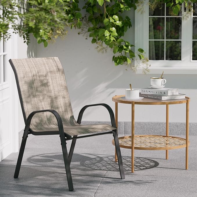 Patio Dining Chairs Set of 2, Outdoor Stackable Dining Chairs High Back, Patio Furniture for Backyard, Porch, Garden, Poolside (Brown) - Image 6
