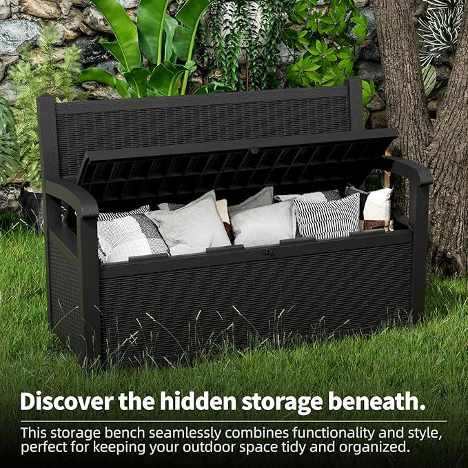DRATO 75 Gallon Storage Bench Deck Box Outdoor Indoor,Lockable Durable All-Weather Seating with Hidden Storage,Deck Storage for Garden, Pool, Patio,Black - Image 5