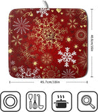 Red Snowflake Dish Drying Mat for Kitchen Counter Holiday Super Absorbent - Image 2