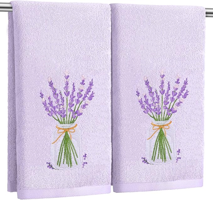 2 Pcs Lavender Hand Towels Purple Bathroom Decor 14x29 Inch Embroidered 100% by SmoothNovelty