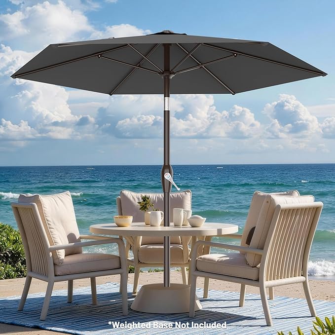 AreShark 7.5FT Patio Umbrella Table Market Umbrella with 6 Sturdy Ribs, Button Tilt/Crank, Heavy-Duty Outdoor Umbrellas for Pool, Deck, Garden and Backyard, Gray - Image 5