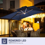 10 X 13 FT Cantilever Outdoor Patio Umbrella with Base Included Large Heavy Duty 360° Rotation Double Top Offset Rectangular Umbrellas with Led Lights for Backyard Outside Deck, NAVY - Image 2