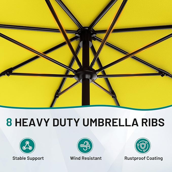 AreShark 9 FT Patio Umbrella for Outdoor, Outdoor Table Umbrella with Push Button Tilt and Crank, Outdoor Patio Umbrellas with 8 Sturdy Ribs for Market, Garden, Pool (Yellow) - Image 3