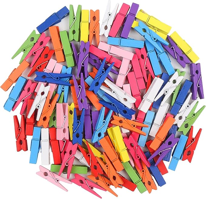 KIMOBER 100PCS Wooden Clothespins, Mixed Colored Craft Peg Pins Clips by KIMOBER