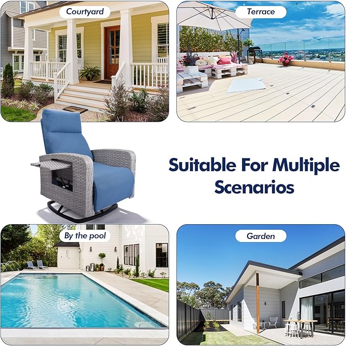 Outdoor Recliner Chair Set of 2, Wicker Patio Recliners with Adjustable Backrest and Extended Foot Rest, Reclining Patio Chairs with Flip Table & Removable Cushion Cover for Porch - Image 8