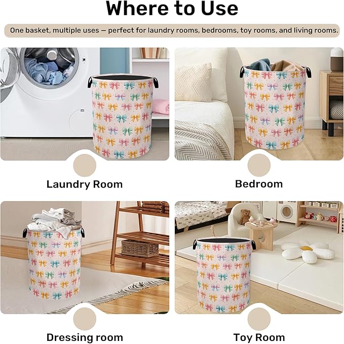 Colorful Bow Foldable Laundry Hamper - Image 4