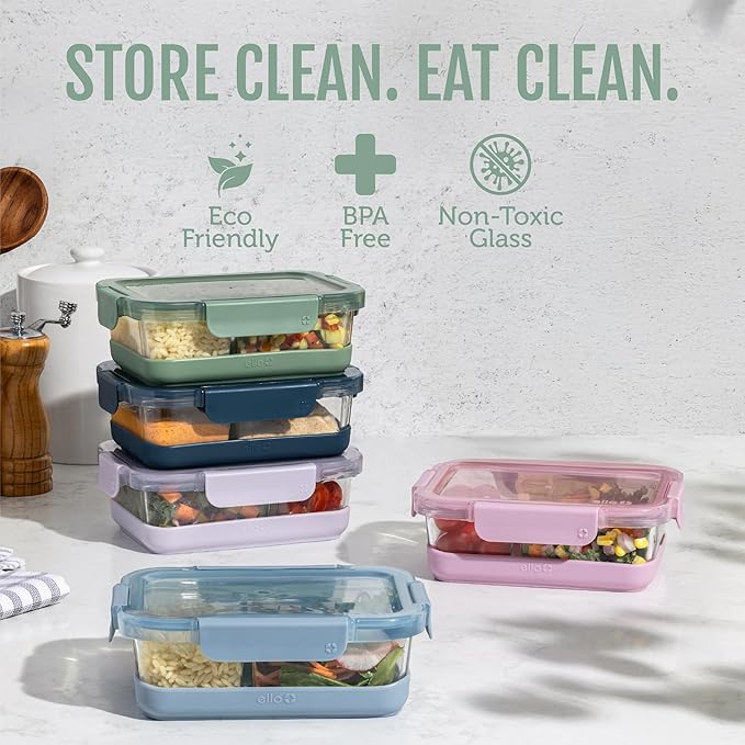 Ello Duraglass Refresh 3.4 Cup Divided Meal Prep Set 10Pc, 5 Pack, 2 - Image 2