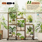 Bamworld Plant Stand with Wheels for Indoor Plants Wood Outdoor Tiered Shelf 3 Tire 7 Potted Ladder Plant Holder Table Pot Stand for Window Garden Balcony Patio Living Room (natureDL) - Image 4
