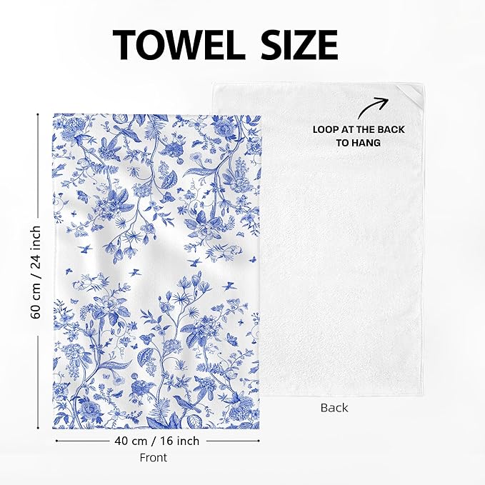 Chinoiserie Floral Kitchen Dish Towels 16x24 Inch, Chinoiserie Decor - Image 2