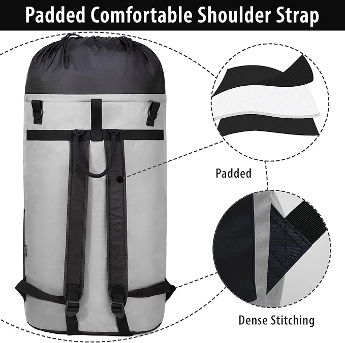 BeeGreen Grey-Black-Laundry-Bag-Backpack-Extra-Large-Heavy-Duty, 125L Portable - Image 3