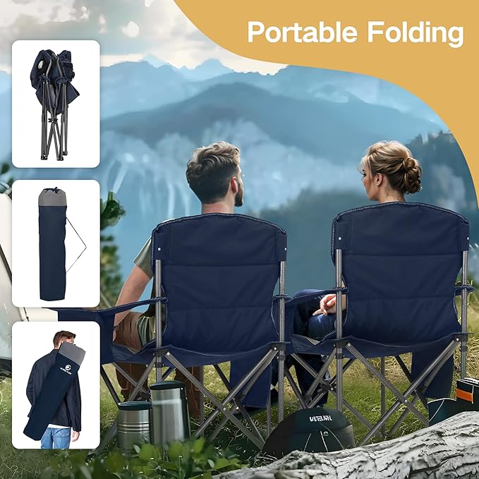 ALPHA CAMP Heavy Duty Camping Chair 500LBS Capacity, Oversized Folding Chair for Heavy People, Padded Portable Outdoor Chair with Cooler Bag & Cup Holder for Camping, Fishing, Beach - Image 9