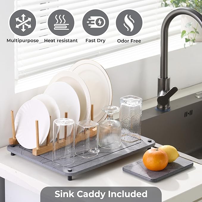 Stone Drying Mat for Kitchen Counter + Sink Caddy | 15.7"x11.8" Diatomaceous - Image 4