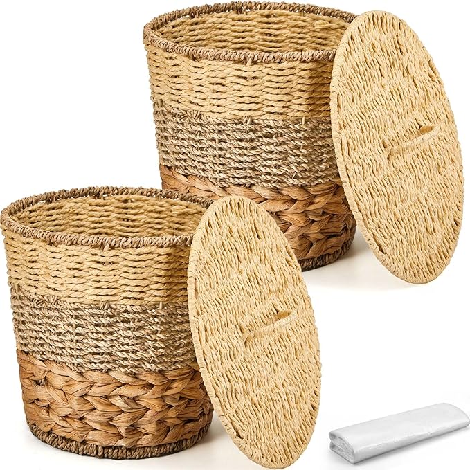 Ctosree 2 Pcs Wicker Trash Can Basket Woven Waste Basket by Ctosree