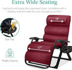 Best Choice Products Oversized Zero Gravity Chair, Folding Outdoor Patio Recliner, XL Anti Gravity Lounger w/Removable Cushion, Cup Holder, Side Tray, 350lb Capacity - Burgundy - Image 5