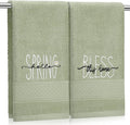 2 Pcs Hello Spring Hand Towels Gray Green Bathroom Decor 14x29 Inch 100% Cotton by SmoothNovelty