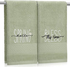 2 Pcs Hello Spring Hand Towels Gray Green Bathroom Decor 14x29 Inch 100% Cotton by SmoothNovelty