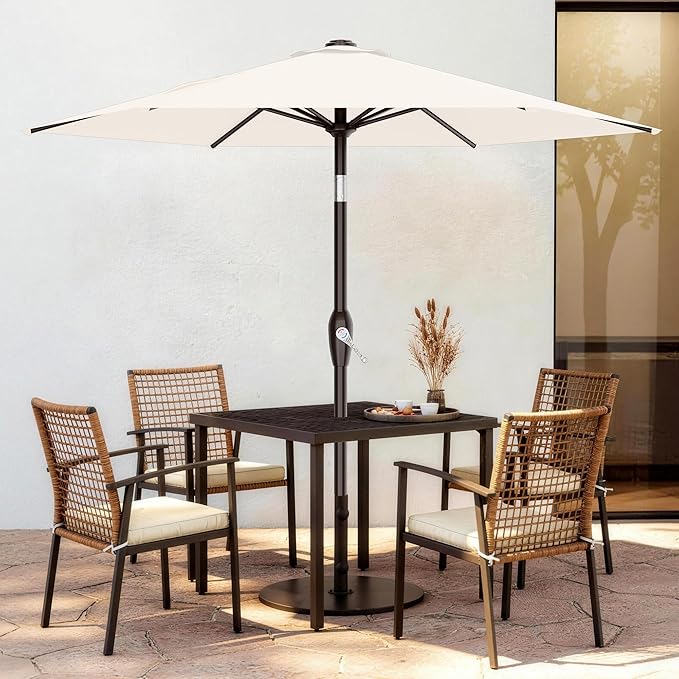 AreShark 7.5FT Patio Umbrella Table Market Umbrella with 6 Sturdy Ribs, Button Tilt/Crank, Heavy-Duty Outdoor Umbrellas for Pool, Deck, Garden and Backyard, Cream White - Image 2