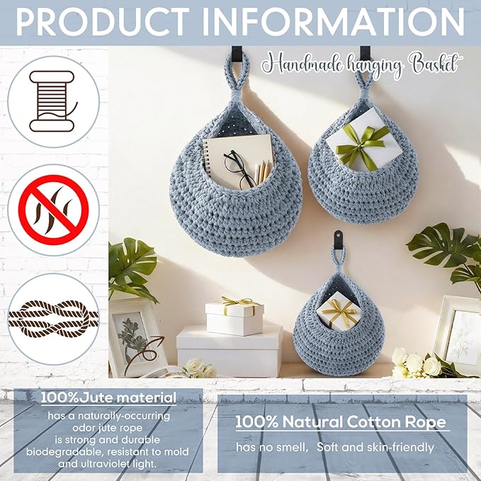 Honeydak Boho Decor Hanging Wall Baskets - Image 3