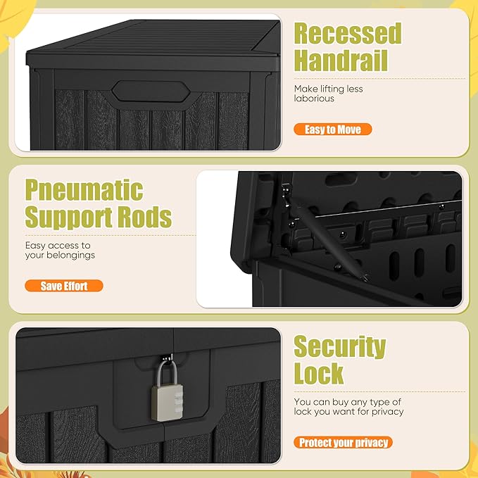 Devoko 240 Gallon Double-Wall Deck Box with Divider, Side Handles, Resin Outdoor Large Storage Box Waterproof and Lockable for Patio Furniture, Garden, Pool (Black) - Image 3