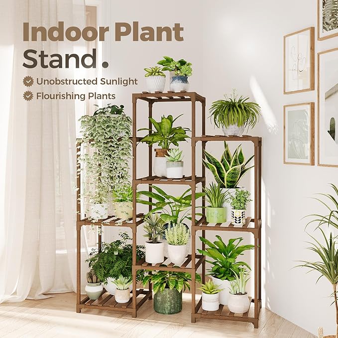 Bamworld Plant Stand Indoor Plants Shelf Outdoor Wood Plant Rack for 4 Tiers Large Flower Stand for Multiple Plants Ladder Plant Holder for Living Room Boho Home and Gardening - Image 2