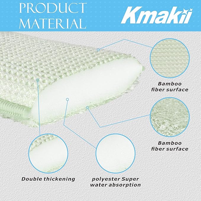 KMAKII Bamboo Kitchen Sponges Dish Sponge Super Absorbent Natural Dish Sponges - Image 3