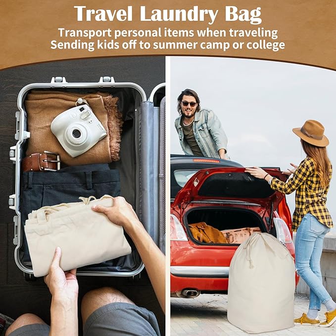 Canvas Laundry Bags with Handles & Square Base13.8"Lx13.8"Wx27.6"H, Large Heavy - Image 5