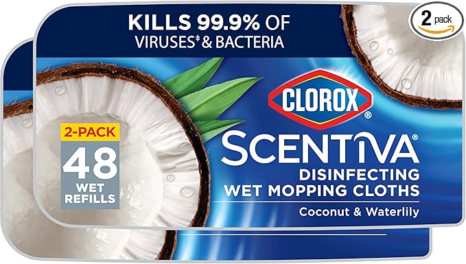 Clorox Scentiva Disinfecting Wet Mop Pad, Disposable Mop Heads, Coconut and by Clorox