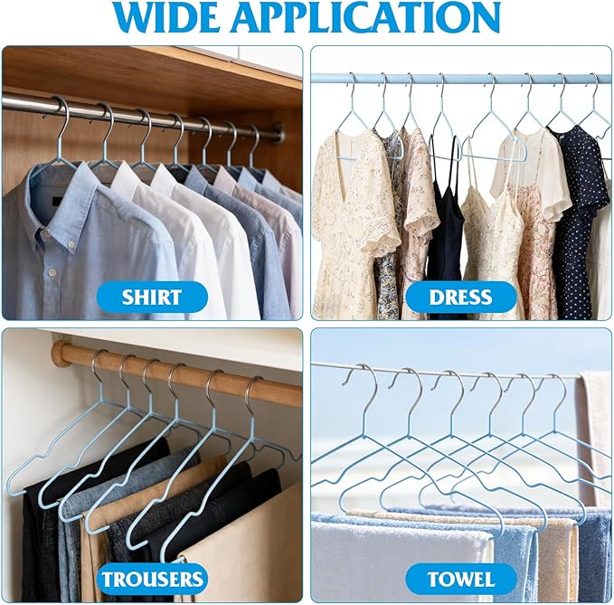150 Pack Clothes Hangers, Non Slip Blue Plastic Coated Metal Coat Hanger - Image 8