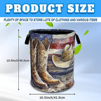 Cowboy Hat Boots Laundry Basket American Flag Oxford Cloth Laundry Hamper - Image 3
