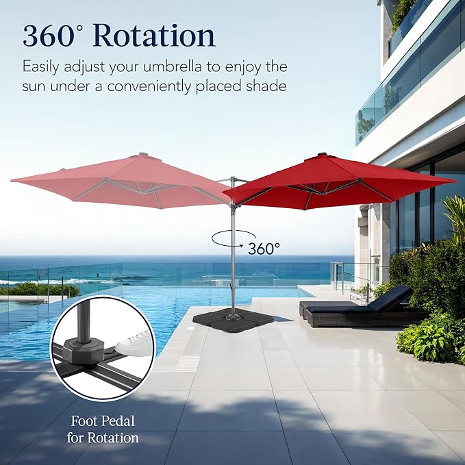 Best Choice Products 10ft Offset Cantilever Hanging Market Patio Umbrella, Smooth 360° Rotation, 8 Sturdy Ribs, Easy Adjustment - Red - Image 3