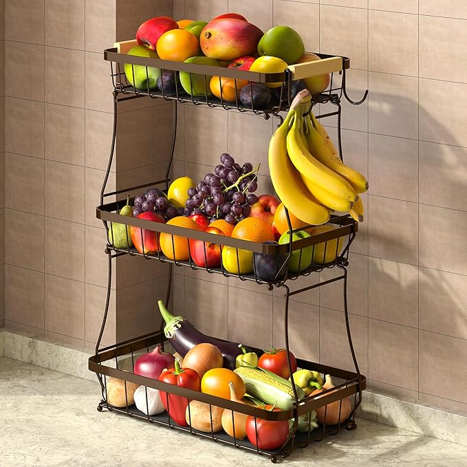 2 Tier Large Fruit Basket for Kitchen Counter by Sevenblue
