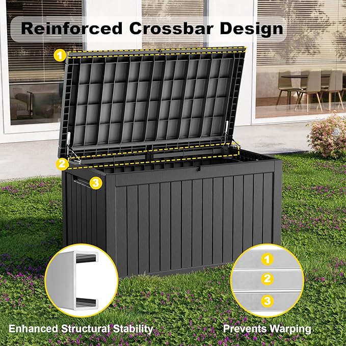 280 Gallon Outdoor Storage Box, Large Resin Deck Box for Patio Cushions, Garden Tools, Pool Accessories, Waterproof and Lockable Design, Storage Bench for Backyard & Deck(Black) - Image 5