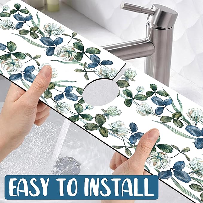 Watercolor Garland Flower Kitchen Sink Splash Guard Faucet Mat Clover Leaves - Image 5