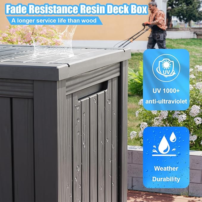 TARKARI 200 Gallon Lockable Resin Deck Box, Waterproof & UV-Resistant Outdoor Storage Box for Outdoor Cushion Storage, Garden Tools & Pool Accessories Storage, Gray - Image 7