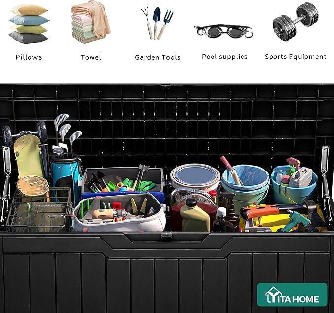 YITAHOME 100 Gallon Resin Deck Box, Weather Resistant Outdoor Storage Box, Lockable Indoor Outdoor Storage for Supplies and Essentials, Black - Image 3