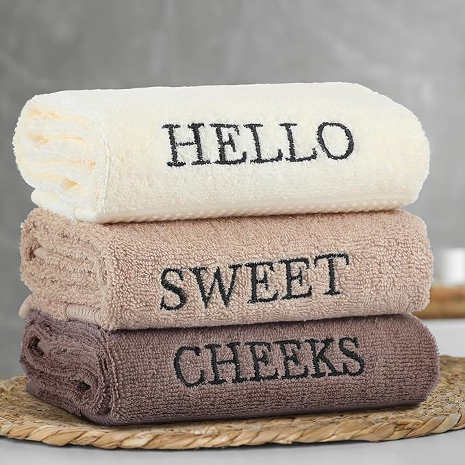 3 Pcs Hello Sweet Cheeks Hand Towels Farmhouse Decorative Embroidered Bathroom - Image 5