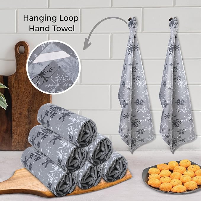 Urban Villa Christmas Kitchen Towels Grey Snowflake Print Premium Quality 100% - Image 4
