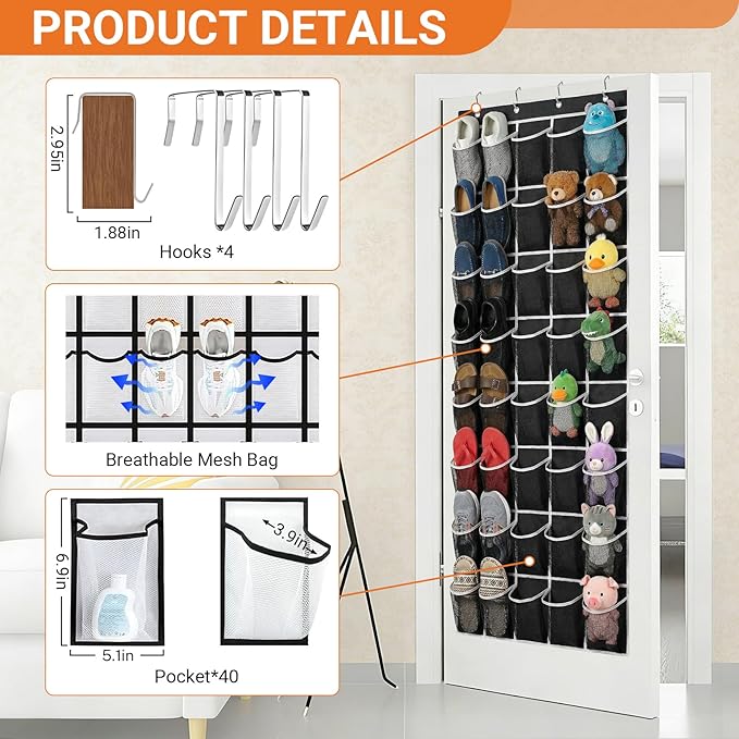 40-Pocket Over the Door Shoe Organizer - Image 4